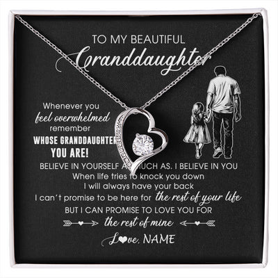 Forever Love Necklace 14K White Gold Finish | 1 | Personalized To My Granddaughter Necklace From Papa Grandpa Whenever You Feel Overwhelmed Granddaughter Jewelry Birthday Christmas Customized Message Card | siriusteestore