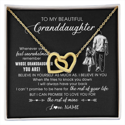 Interlocking Hearts Necklace 18K Yellow Gold Finish | 1 | Personalized To My Granddaughter Necklace From Papa Grandpa Whenever You Feel Overwhelmed Granddaughter Jewelry Birthday Christmas Customized Message Card | siriusteestore