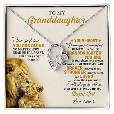 Forever Love Necklace 14K White Gold Finish | 1 | Personalized To My Granddaughter Necklace From Papa Lion Never Feel That You Are Alone Great Granddaughter Birthday Christmas Customized Gift Box Message Card | siriusteestore