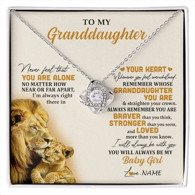 Love Knot Necklace 14K White Gold Finish | 1 | Personalized To My Granddaughter Necklace From Papa Lion Never Feel That You Are Alone Great Granddaughter Birthday Christmas Customized Gift Box Message Card | siriusteestore