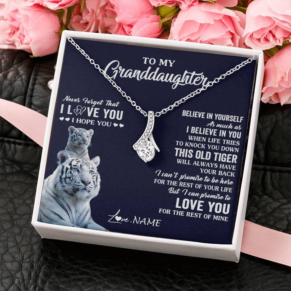 Alluring Beauty Necklace 14K White Gold Finish | 2 | Personalized To My Granddaughter Necklace Gift From Grandma This Old Tiger Love You Granddaughter Birthday Graduation Christmas Custom Gift Box Message Card | siriusteestore