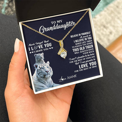 Alluring Beauty Necklace 18K Yellow Gold Finish | 2 | Personalized To My Granddaughter Necklace Gift From Grandma This Old Tiger Love You Granddaughter Birthday Graduation Christmas Custom Gift Box Message Card | siriusteestore