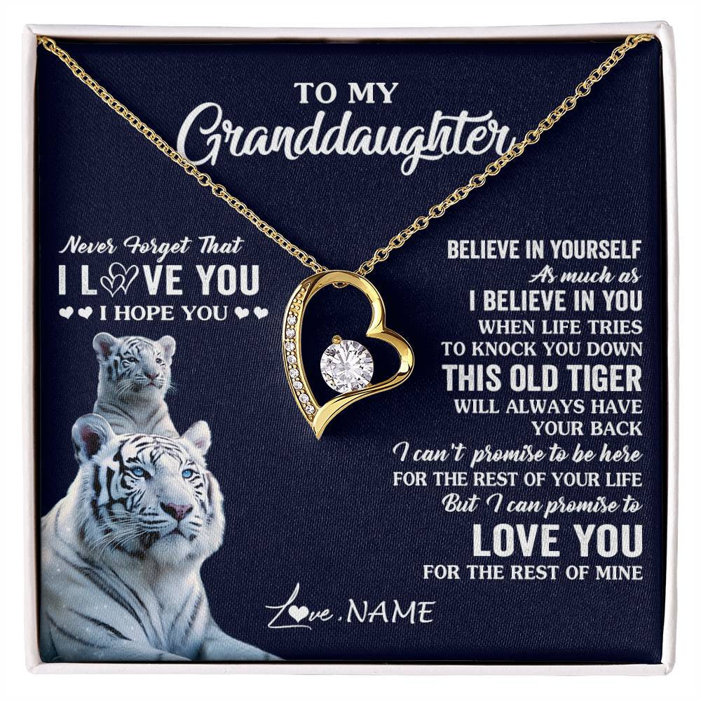 Forever Love Necklace 18K Yellow Gold Finish | 1 | Personalized To My Granddaughter Necklace Gift From Grandma This Old Tiger Love You Granddaughter Birthday Graduation Christmas Custom Gift Box Message Card | siriusteestore