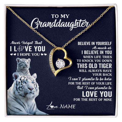 Forever Love Necklace 18K Yellow Gold Finish | 1 | Personalized To My Granddaughter Necklace Gift From Grandma This Old Tiger Love You Granddaughter Birthday Graduation Christmas Custom Gift Box Message Card | siriusteestore