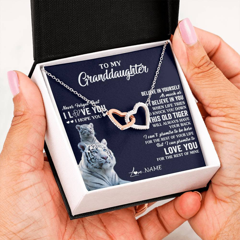 Interlocking Hearts Necklace Stainless Steel & Rose Gold Finish | 2 | Personalized To My Granddaughter Necklace Gift From Grandma This Old Tiger Love You Granddaughter Birthday Graduation Christmas Custom Gift Box Message Card | siriusteestore
