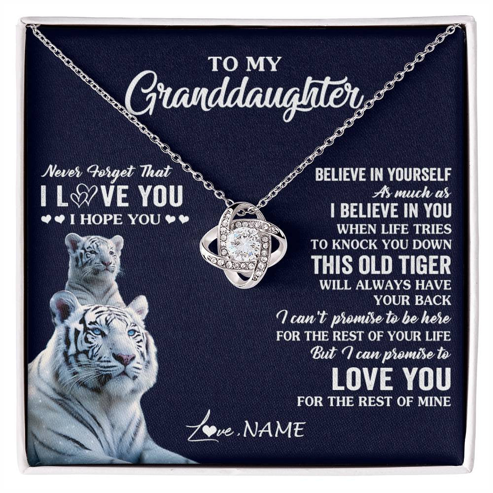 Love Knot Necklace 14K White Gold Finish | 1 | Personalized To My Granddaughter Necklace Gift From Grandma This Old Tiger Love You Granddaughter Birthday Graduation Christmas Custom Gift Box Message Card | siriusteestore