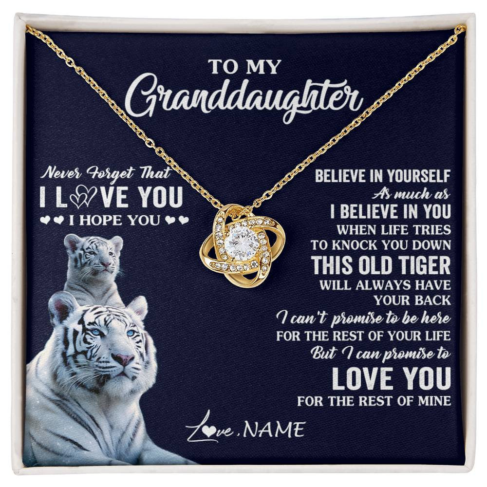 Love Knot Necklace 18K Yellow Gold Finish | 1 | Personalized To My Granddaughter Necklace Gift From Grandma This Old Tiger Love You Granddaughter Birthday Graduation Christmas Custom Gift Box Message Card | siriusteestore