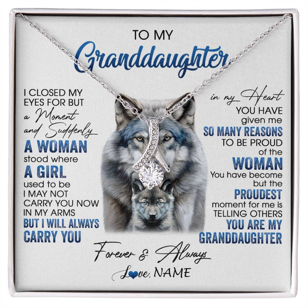 Alluring Beauty Necklace 14K White Gold Finish | 1 | Personalized To My Granddaughter Necklace I Close My Eyes For But A Moment Wolf Granddaughter Birthday Gifts Christmas Customized Gift Box Message Card | siriusteestore