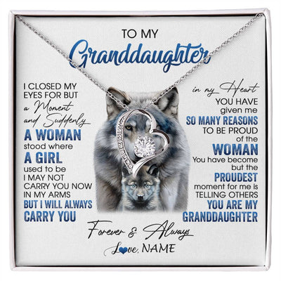 Forever Love Necklace 14K White Gold Finish | 1 | Personalized To My Granddaughter Necklace I Close My Eyes For But A Moment Wolf Granddaughter Birthday Gifts Christmas Customized Gift Box Message Card | siriusteestore