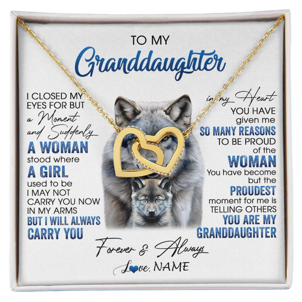 Interlocking Hearts Necklace 18K Yellow Gold Finish | 1 | Personalized To My Granddaughter Necklace I Close My Eyes For But A Moment Wolf Granddaughter Birthday Gifts Christmas Customized Gift Box Message Card | siriusteestore