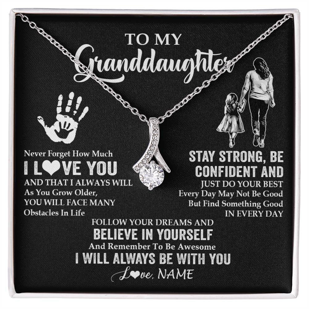 Alluring Beauty Necklace 14K White Gold Finish | 1 | Personalized To My Granddaughter Necklace I Love You Forever From Grandma Granddaughter Birthday Gifts Christmas Graduation Customized Gift Box Message Card | siriusteestore