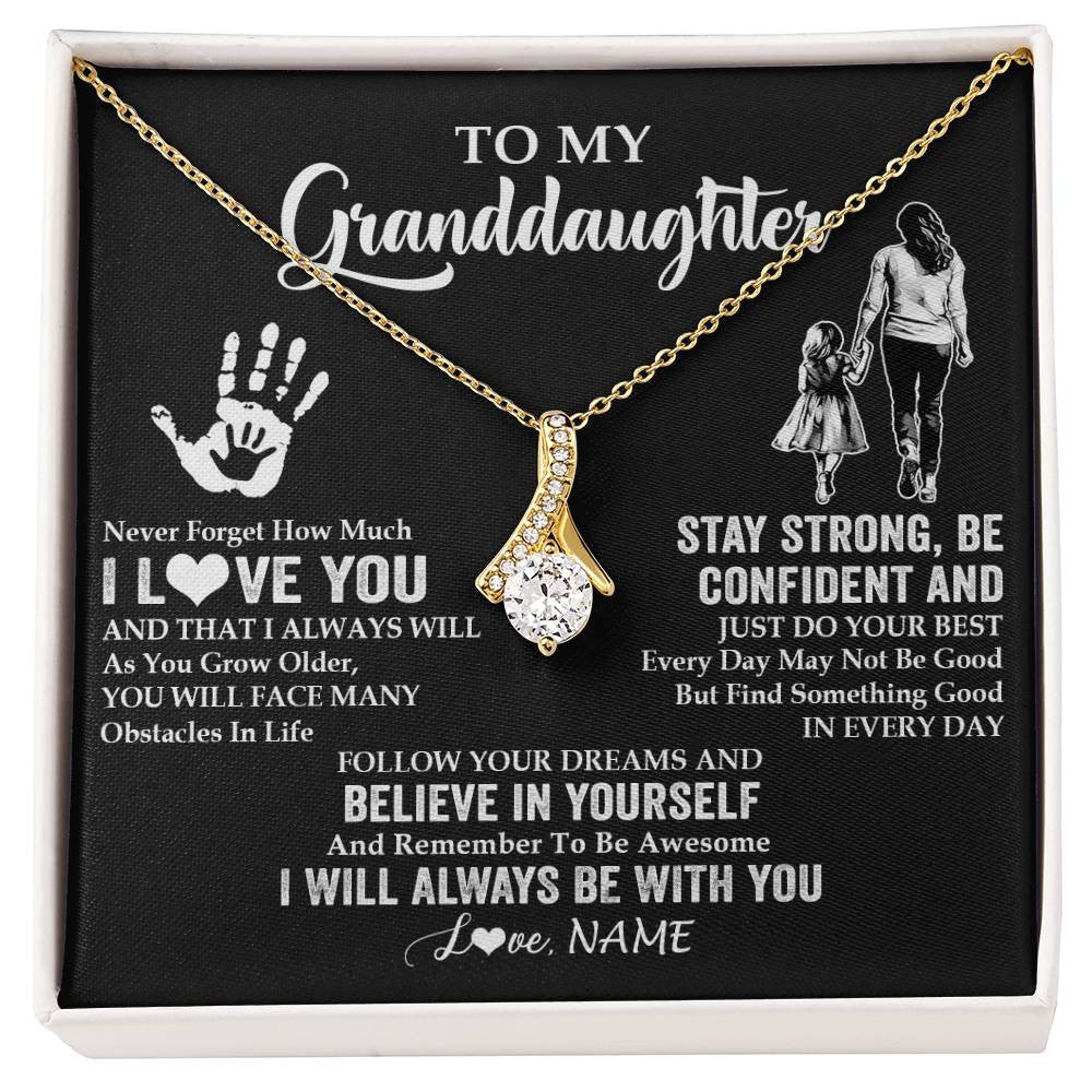 Alluring Beauty Necklace 18K Yellow Gold Finish | 1 | Personalized To My Granddaughter Necklace I Love You Forever From Grandma Granddaughter Birthday Gifts Christmas Graduation Customized Gift Box Message Card | siriusteestore