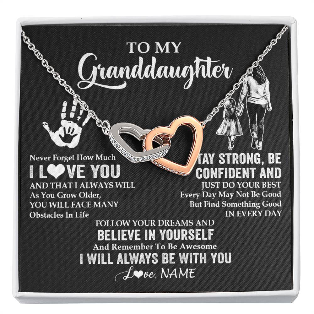 Interlocking Hearts Necklace Stainless Steel & Rose Gold Finish | 1 | Personalized To My Granddaughter Necklace I Love You Forever From Grandma Granddaughter Birthday Gifts Christmas Graduation Customized Gift Box Message Card | siriusteestore