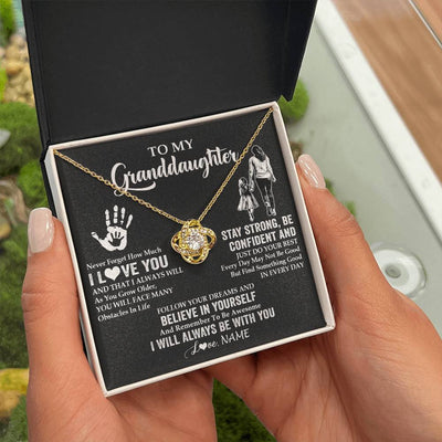Love Knot Necklace 18K Yellow Gold Finish | 2 | Personalized To My Granddaughter Necklace I Love You Forever From Grandma Granddaughter Birthday Gifts Christmas Graduation Customized Gift Box Message Card | siriusteestore