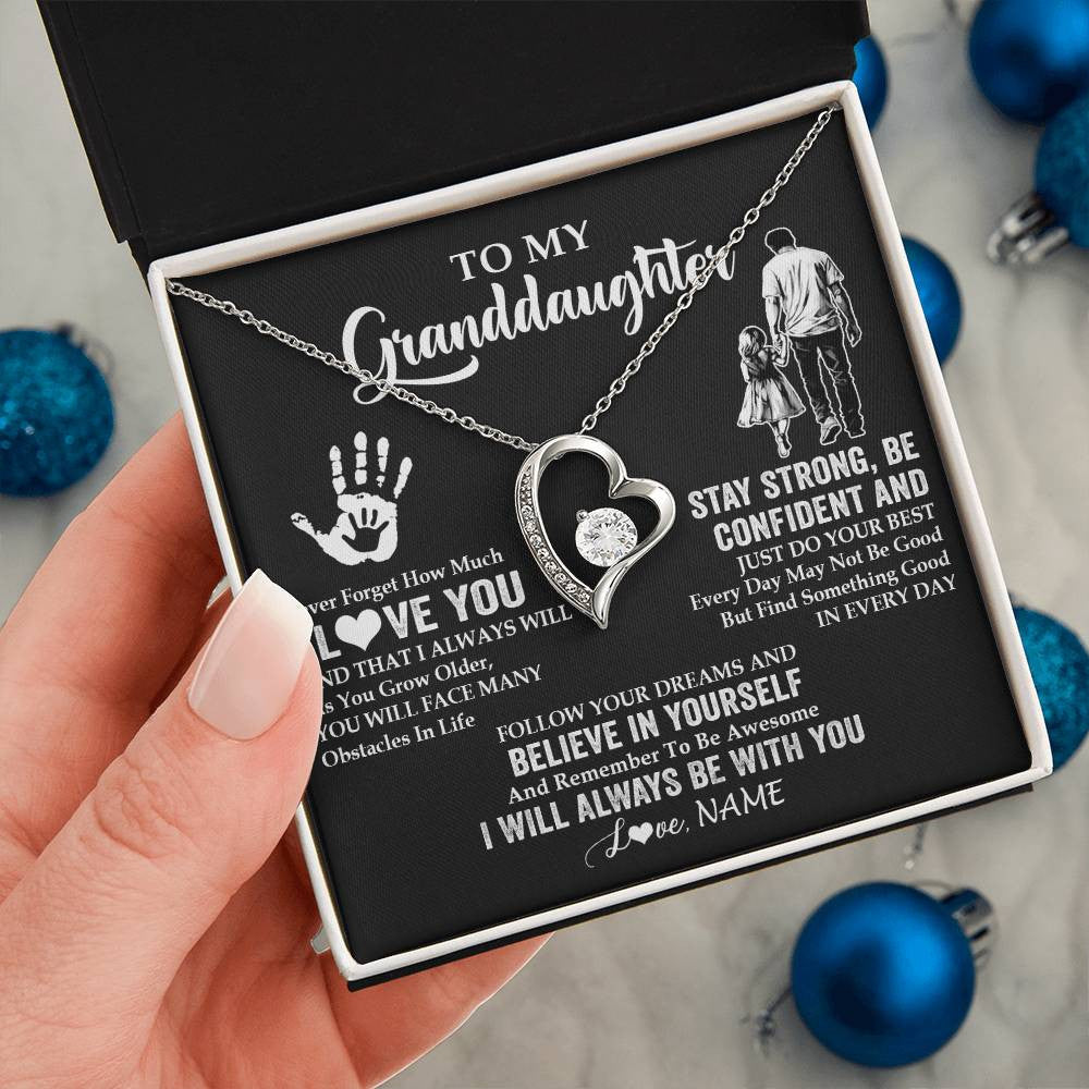 Forever Love Necklace 14K White Gold Finish | 2 | Personalized To My Granddaughter Necklace I Love You Forever From Grandpa Granddaughter Birthday Gifts Christmas Graduation Customized Gift Box Message Card | siriusteestore