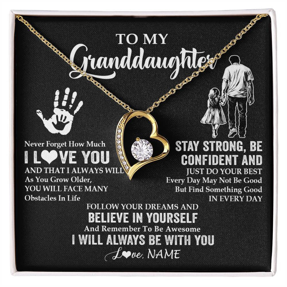 Forever Love Necklace 18K Yellow Gold Finish | 1 | Personalized To My Granddaughter Necklace I Love You Forever From Grandpa Granddaughter Birthday Gifts Christmas Graduation Customized Gift Box Message Card | siriusteestore