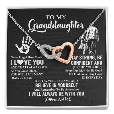 Interlocking Hearts Necklace Stainless Steel & Rose Gold Finish | 1 | Personalized To My Granddaughter Necklace I Love You Forever From Grandpa Granddaughter Birthday Gifts Christmas Graduation Customized Gift Box Message Card | siriusteestore