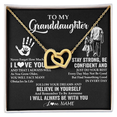 Interlocking Hearts Necklace 18K Yellow Gold Finish | 1 | Personalized To My Granddaughter Necklace I Love You Forever From Grandpa Granddaughter Birthday Gifts Christmas Graduation Customized Gift Box Message Card | siriusteestore