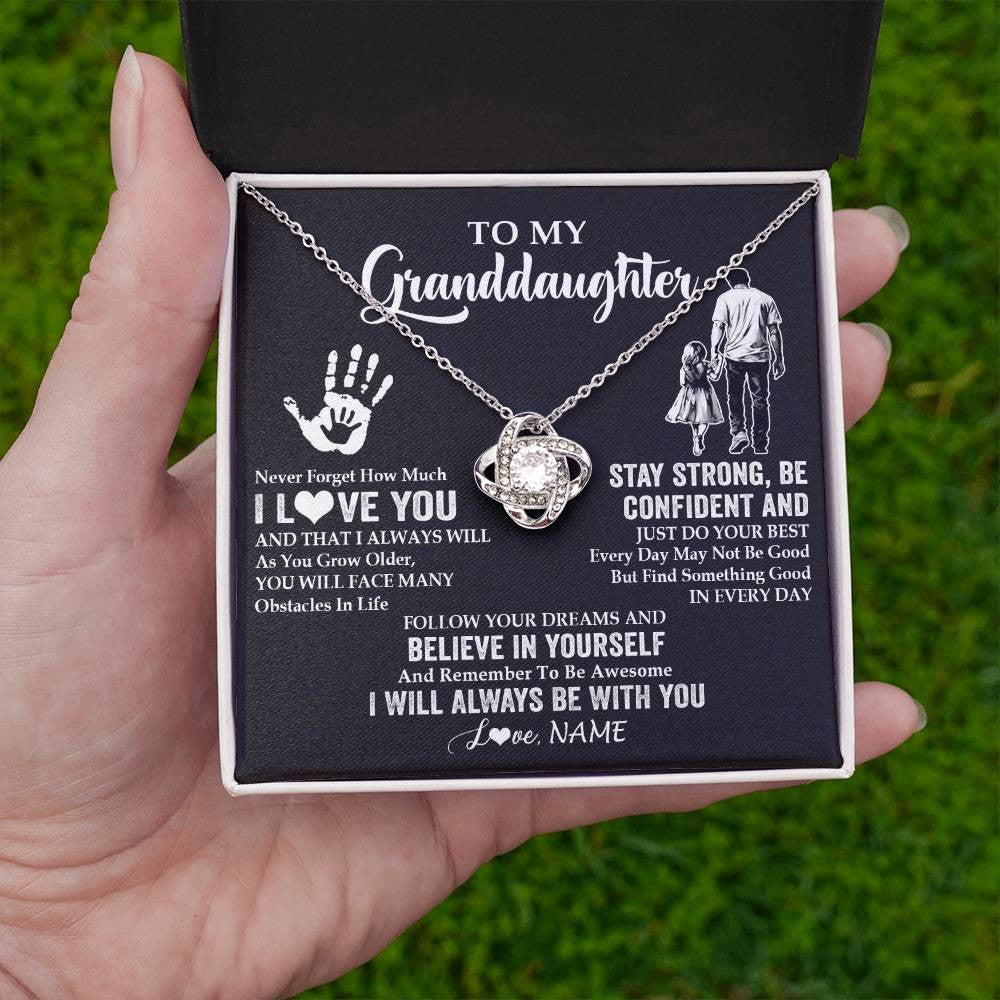 Love Knot Necklace 14K White Gold Finish | 2 | Personalized To My Granddaughter Necklace I Love You Forever From Grandpa Granddaughter Birthday Gifts Christmas Graduation Customized Gift Box Message Card | siriusteestore