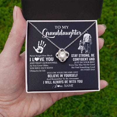 Love Knot Necklace 14K White Gold Finish | 2 | Personalized To My Granddaughter Necklace I Love You Forever From Grandpa Granddaughter Birthday Gifts Christmas Graduation Customized Gift Box Message Card | siriusteestore