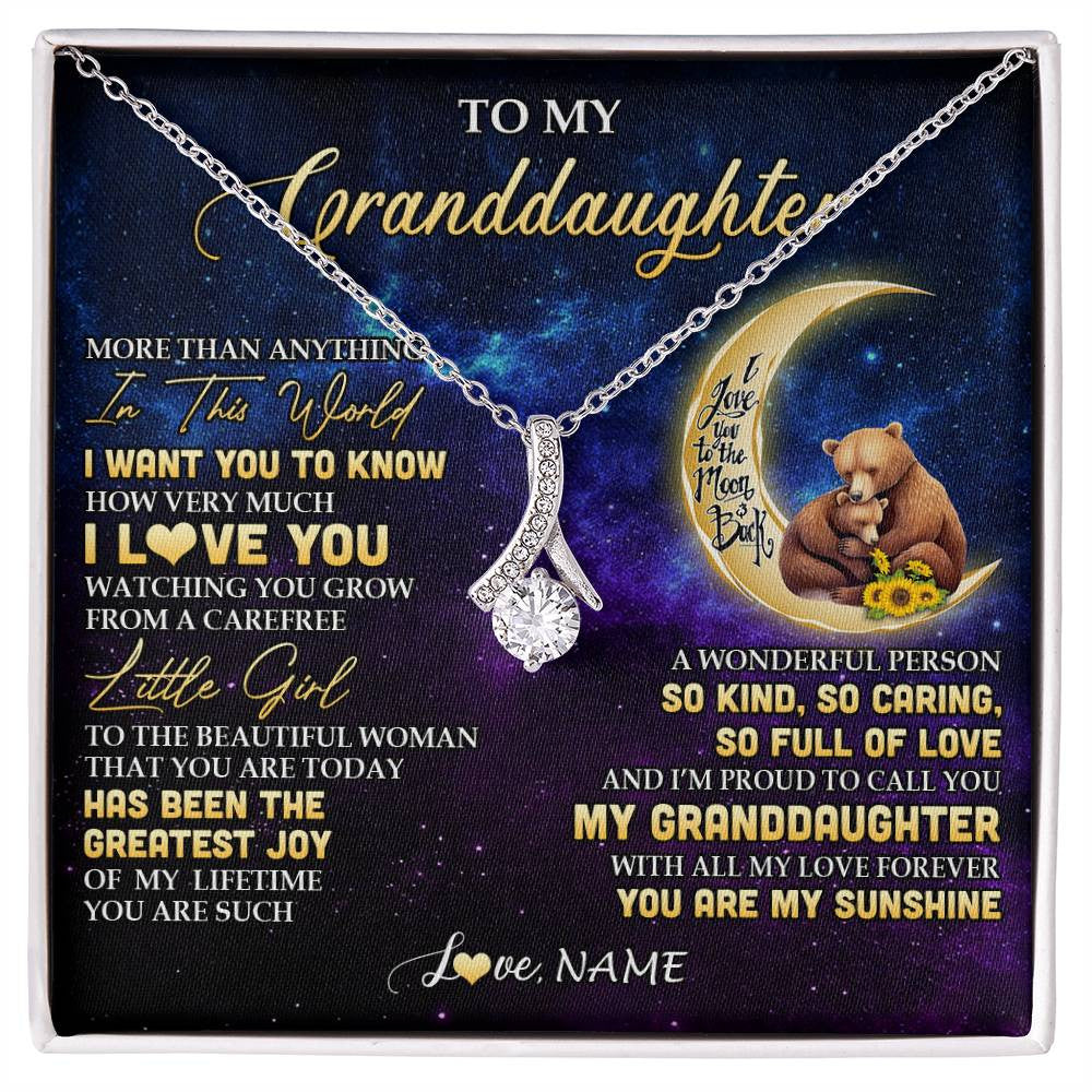 Alluring Beauty Necklace 14K White Gold Finish | 1 | Personalized To My Granddaughter Necklace Positive Energy Encourage Brave Little Bear Granddaughter Birthday Gifts Christmas Customized Gift Box Message Card | siriusteestore