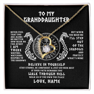 Forever Love Necklace 18K Yellow Gold Finish | 1 | Personalized To My Granddaughter Necklace Viking Never Feel You Are Alone Odin Scandinavian Norse Runes Birthday Christmas Customized Gift Box Message Card | siriusteestore