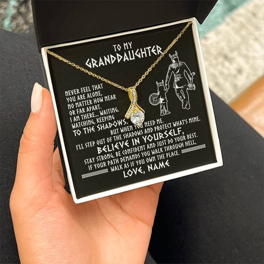 Alluring Beauty Necklace 18K Yellow Gold Finish | 2 | Personalized To My Granddaughter Necklace Viking Never Feel You Are Alone Scandinavian Runes Viking Birthday Christmas Customized Gift Box Message Card | siriusteestore