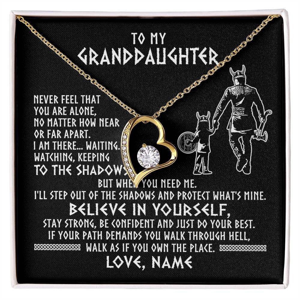 Forever Love Necklace 18K Yellow Gold Finish | 1 | Personalized To My Granddaughter Necklace Viking Never Feel You Are Alone Scandinavian Runes Viking Birthday Christmas Customized Gift Box Message Card | siriusteestore