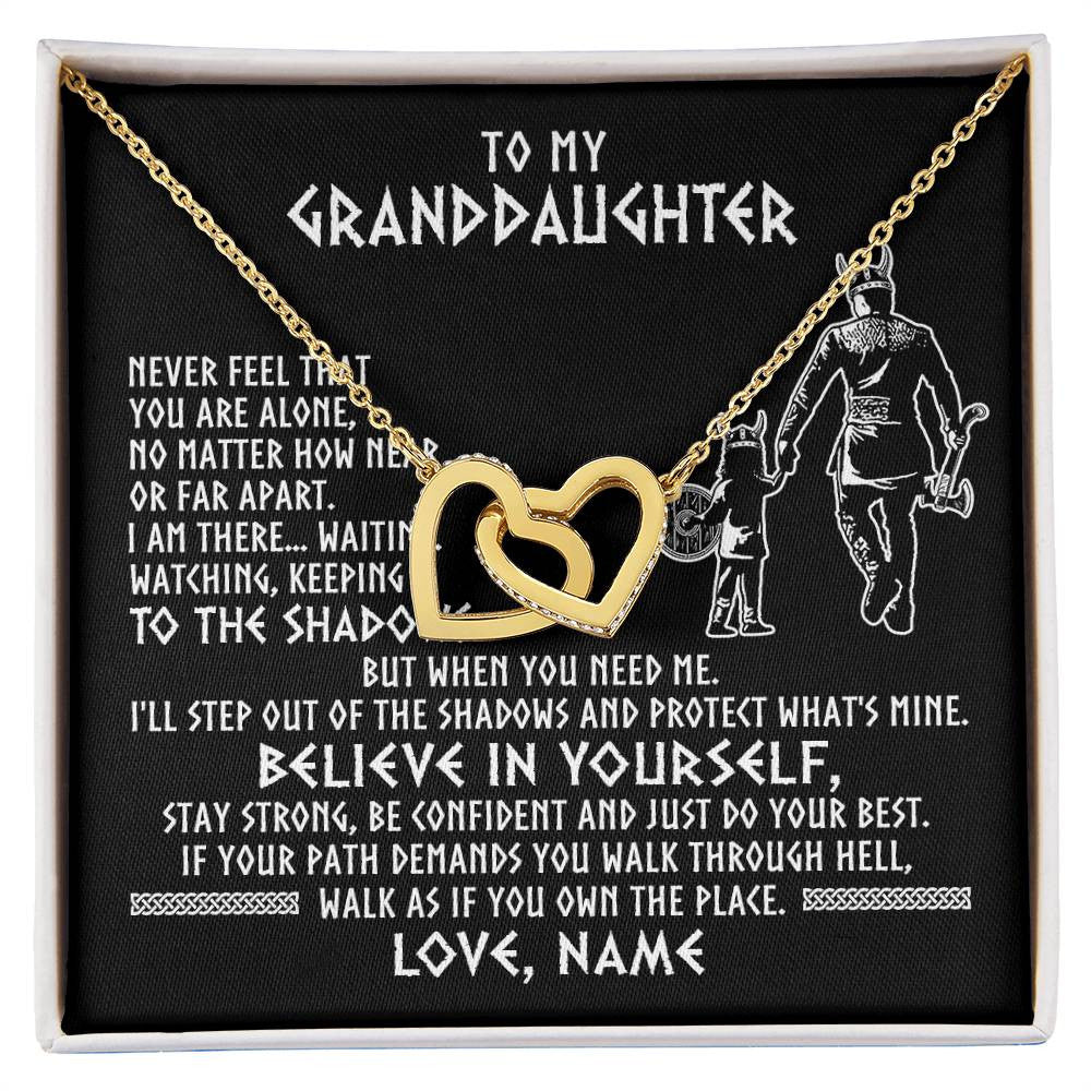 Interlocking Hearts Necklace 18K Yellow Gold Finish | 1 | Personalized To My Granddaughter Necklace Viking Never Feel You Are Alone Scandinavian Runes Viking Birthday Christmas Customized Gift Box Message Card | siriusteestore