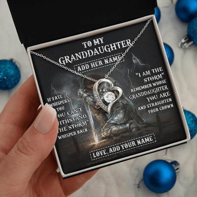 Forever Love Necklace 14K White Gold Finish | 2 | Personalized To My Granddaughter Necklace Women Warrior Knights Templar I Am The Storm Best Granddaughter Birthday Gifts Christmas Gift Box Message Card | siriusteestore