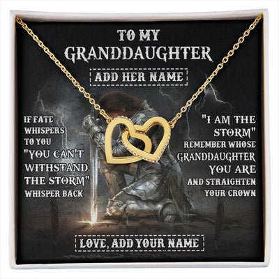 Interlocking Hearts Necklace 18K Yellow Gold Finish | 1 | Personalized To My Granddaughter Necklace Women Warrior Knights Templar I Am The Storm Best Granddaughter Birthday Gifts Christmas Gift Box Message Card | siriusteestore