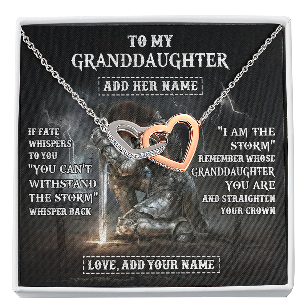 Interlocking Hearts Necklace Stainless Steel & Rose Gold Finish | 1 | Personalized To My Granddaughter Necklace Women Warrior Knights Templar I Am The Storm Best Granddaughter Birthday Gifts Christmas Gift Box Message Card | siriusteestore