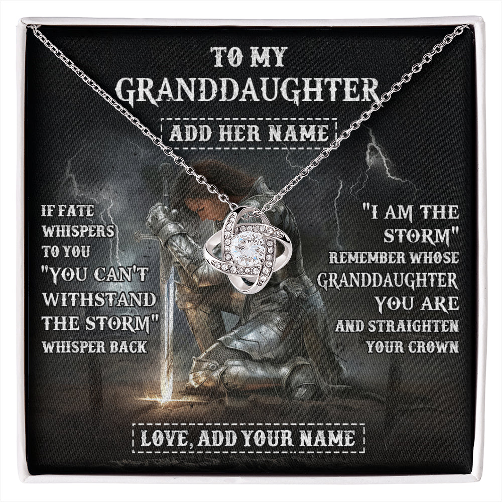 Love Knot Necklace 14K White Gold Finish | 1 | Personalized To My Granddaughter Necklace Women Warrior Knights Templar I Am The Storm Best Granddaughter Birthday Gifts Christmas Gift Box Message Card | siriusteestore
