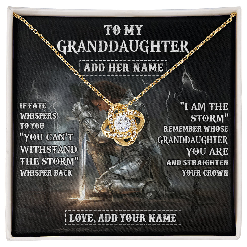 Love Knot Necklace 18K Yellow Gold Finish | 1 | Personalized To My Granddaughter Necklace Women Warrior Knights Templar I Am The Storm Best Granddaughter Birthday Gifts Christmas Gift Box Message Card | siriusteestore