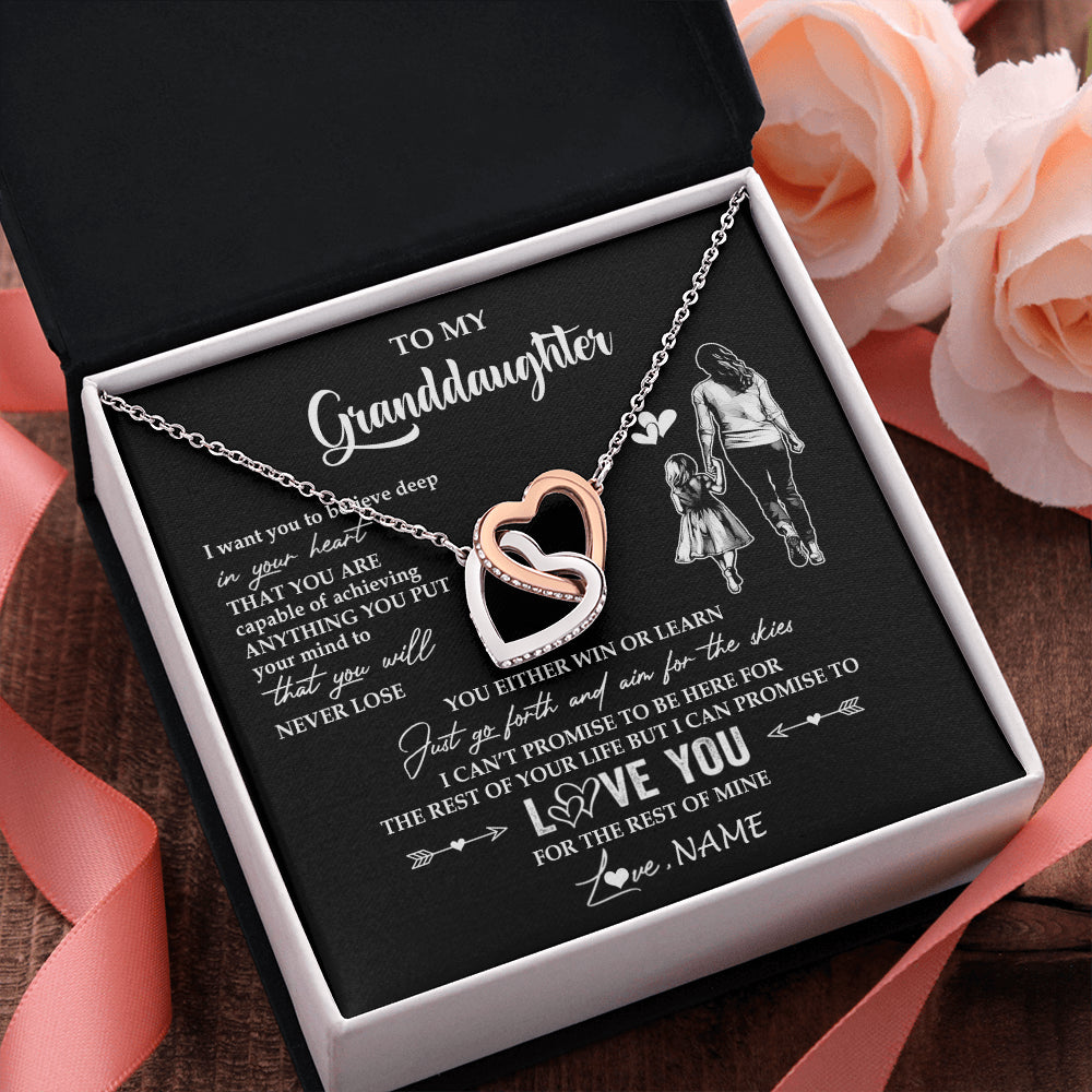 Interlocking Hearts Necklace Stainless Steel & Rose Gold Finish | 2 | Personalized To My Granddaughter Necklace You Will Never Lose From Grandma Gigi Granddaughter Birthday Gifts Christmas Customized Gift Box Message Card | siriusteestore