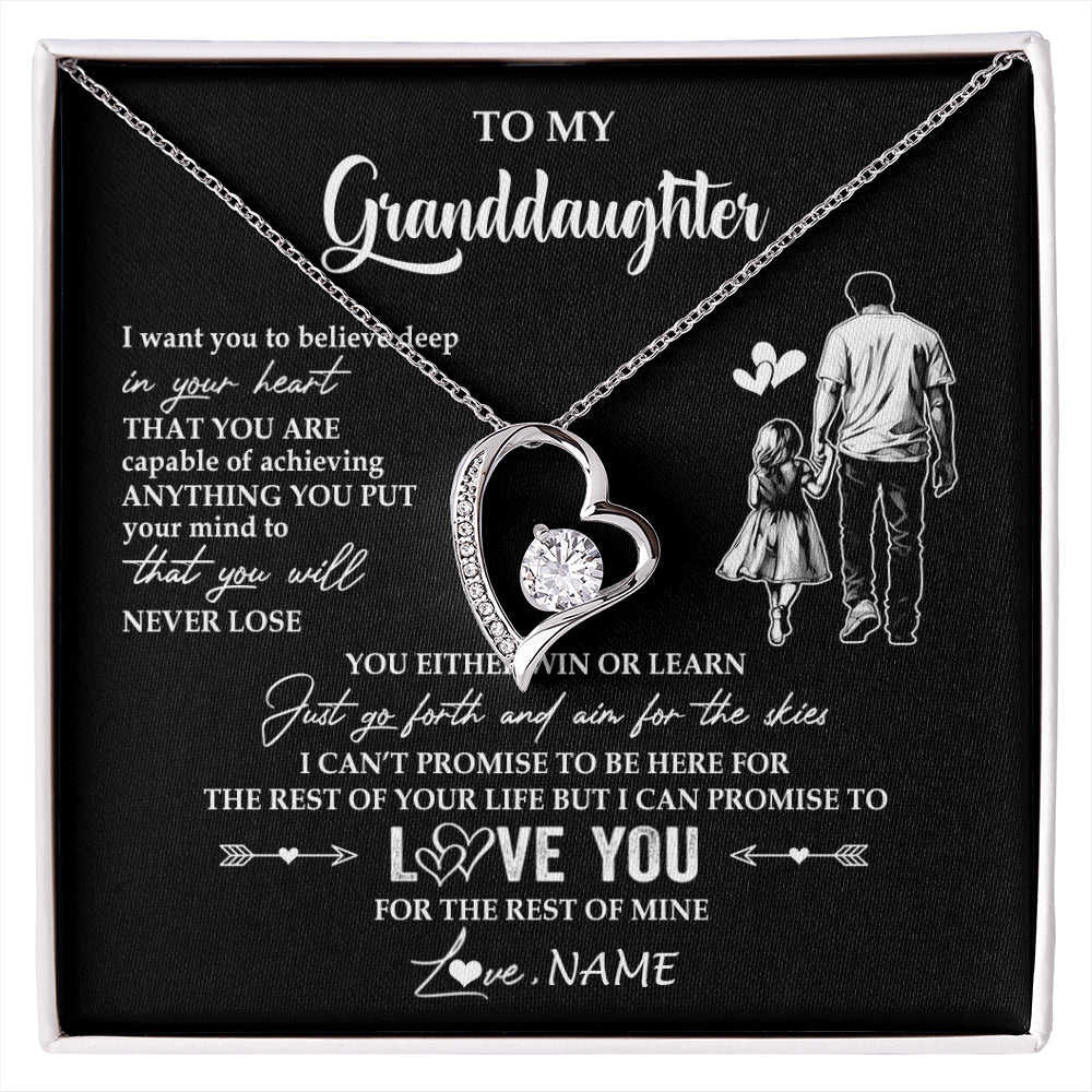 Forever Love Necklace 14K White Gold Finish | 1 | Personalized To My Granddaughter Necklace You Will Never Lose From Grandpa Papa Granddaughter Birthday Gifts Graduation Christmas Gift Box Message Card | siriusteestore
