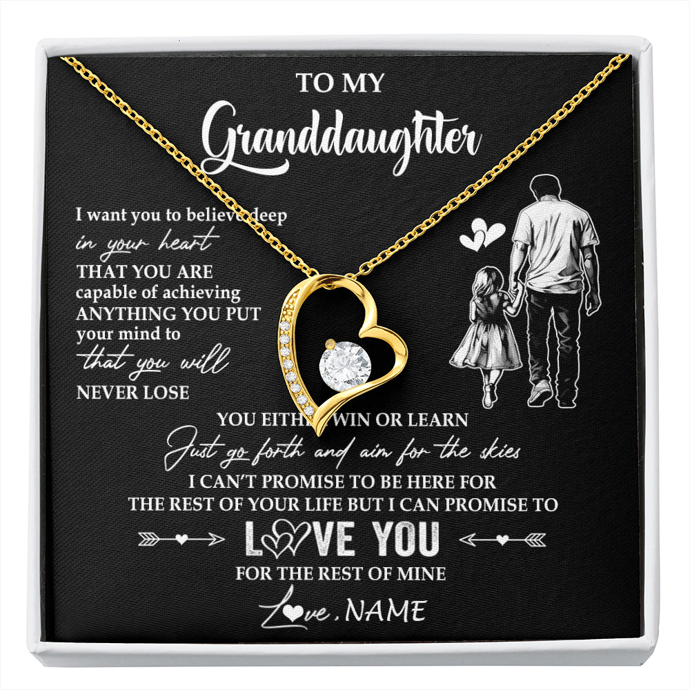 Forever Love Necklace 18K Yellow Gold Finish | 1 | Personalized To My Granddaughter Necklace You Will Never Lose From Grandpa Papa Granddaughter Birthday Gifts Graduation Christmas Gift Box Message Card | siriusteestore