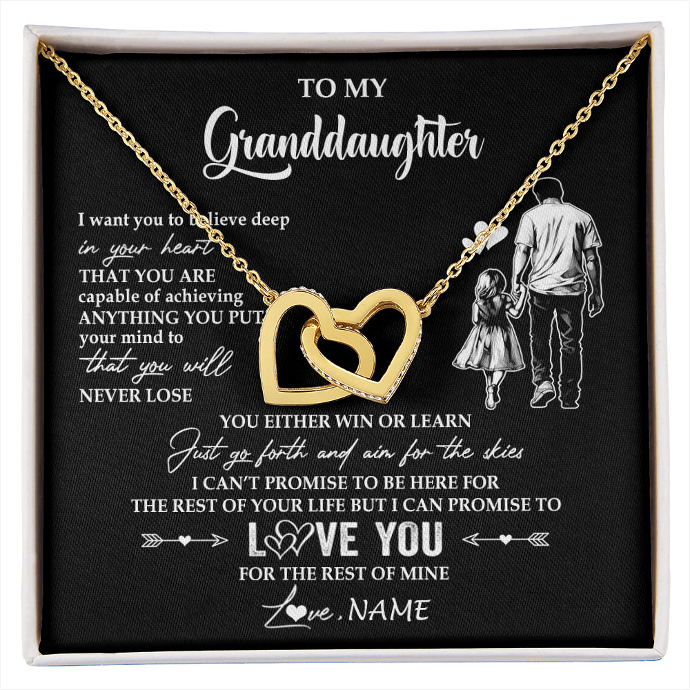 Interlocking Hearts Necklace 18K Yellow Gold Finish | 1 | Personalized To My Granddaughter Necklace You Will Never Lose From Grandpa Papa Granddaughter Birthday Gifts Graduation Christmas Gift Box Message Card | siriusteestore