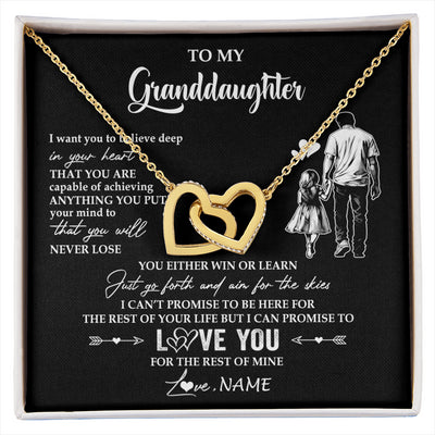 Interlocking Hearts Necklace 18K Yellow Gold Finish | 1 | Personalized To My Granddaughter Necklace You Will Never Lose From Grandpa Papa Granddaughter Birthday Gifts Graduation Christmas Gift Box Message Card | siriusteestore