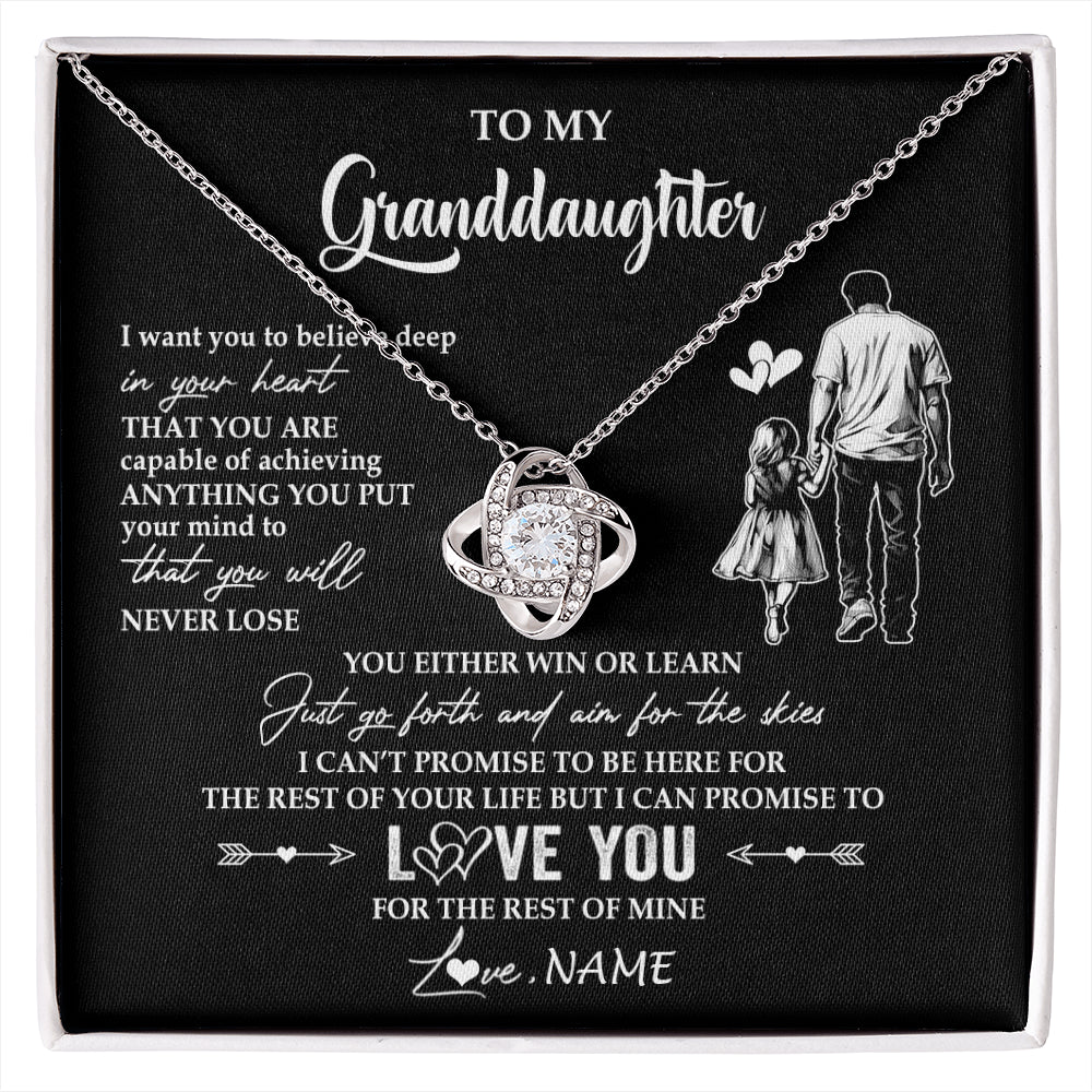 Love Knot Necklace 14K White Gold Finish | 1 | Personalized To My Granddaughter Necklace You Will Never Lose From Grandpa Papa Granddaughter Birthday Gifts Graduation Christmas Gift Box Message Card | siriusteestore