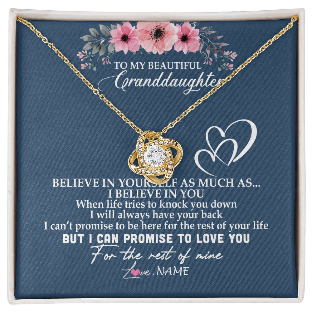 Love Knot Necklace 18K Yellow Gold Finish | Personalized To My Granddaughter Necklace from Grandma Nana Papa Believe In Yourself Granddaughter Graduation Birthday Customized Message Card | siriusteestore