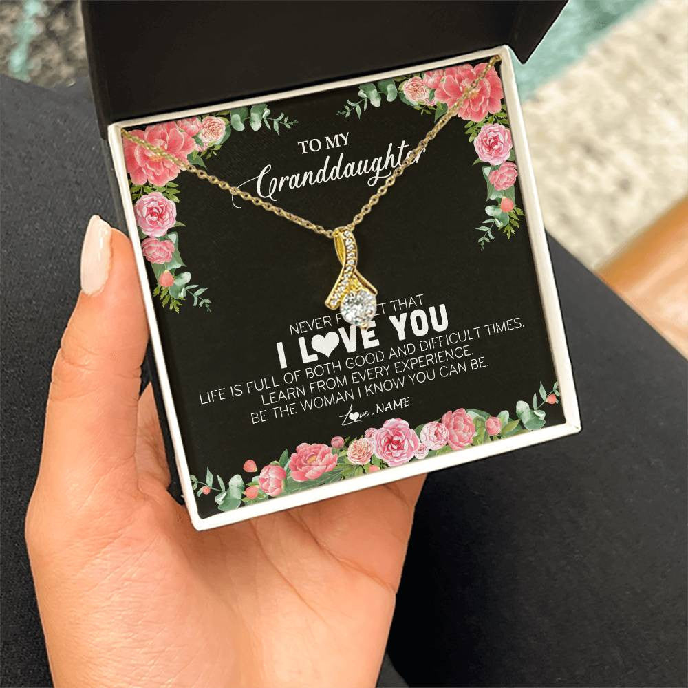 Alluring Beauty Necklace 18K Yellow Gold Finish | Personalized To My Granddaughter Necklace from Grandpa Papa Never Forget I Love You Floral Jewelry for Granddaughter Birthday Christmas Customized Message Card | siriusteestore