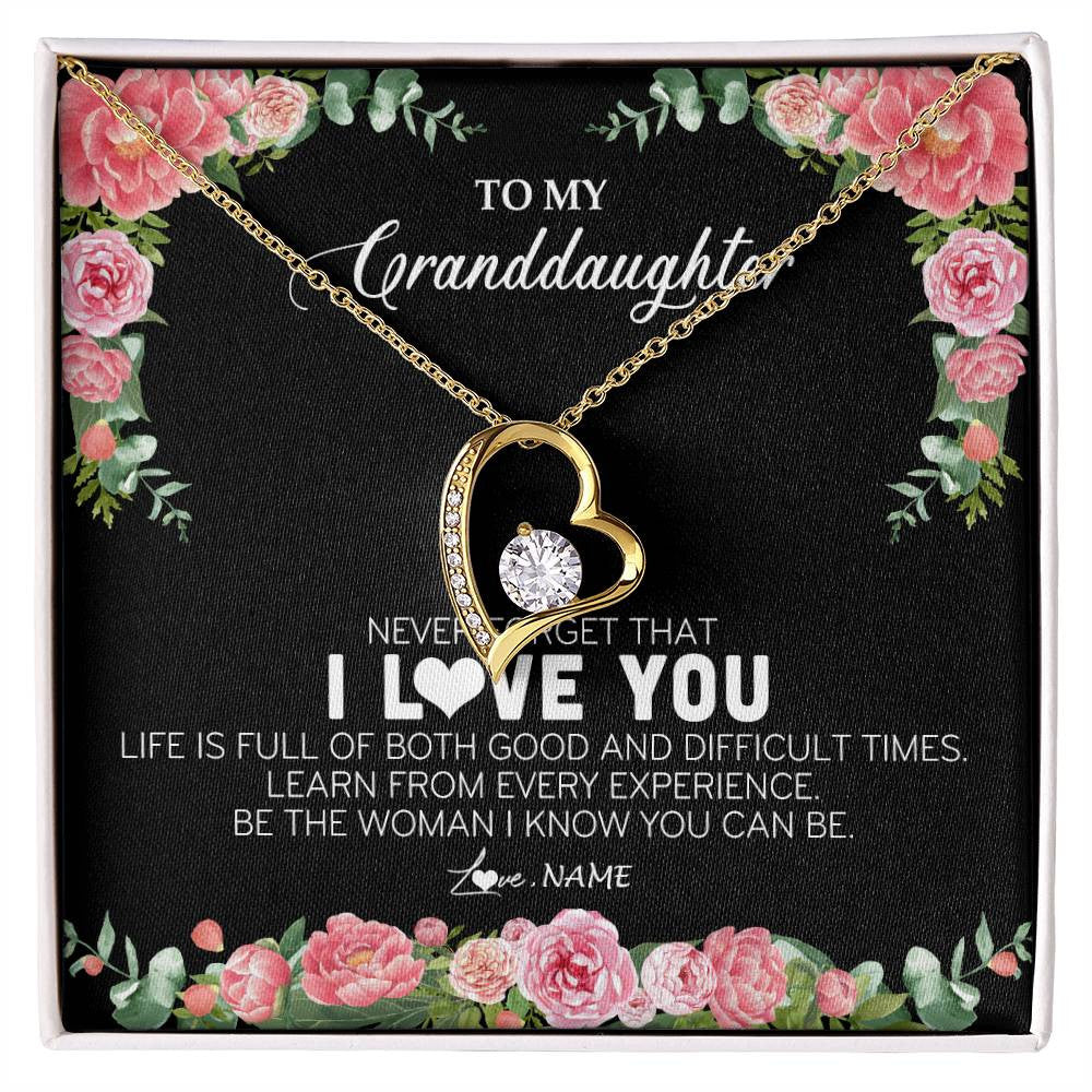Forever Love Necklace 18K Yellow Gold Finish | Personalized To My Granddaughter Necklace from Grandpa Papa Never Forget I Love You Floral Jewelry for Granddaughter Birthday Christmas Customized Message Card | siriusteestore