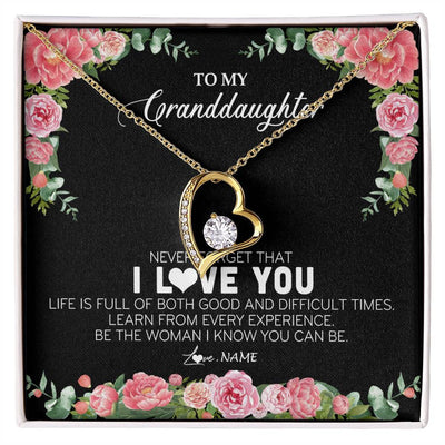 Forever Love Necklace 18K Yellow Gold Finish | Personalized To My Granddaughter Necklace from Grandpa Papa Never Forget I Love You Floral Jewelry for Granddaughter Birthday Christmas Customized Message Card | siriusteestore