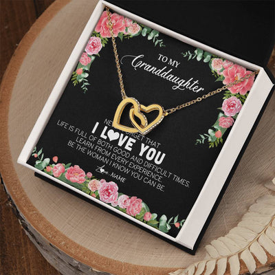 Interlocking Hearts Necklace 18K Yellow Gold Finish | Personalized To My Granddaughter Necklace from Grandpa Papa Never Forget I Love You Floral Jewelry for Granddaughter Birthday Christmas Customized Message Card | siriusteestore