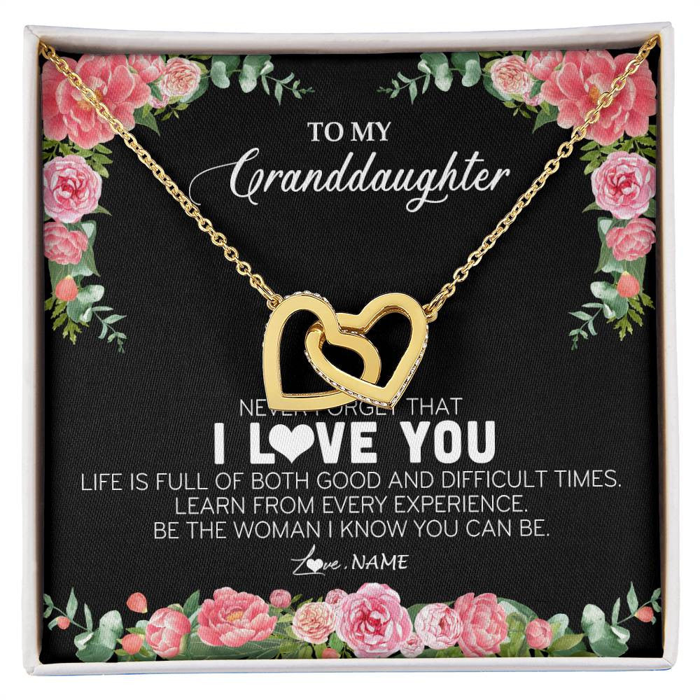 Interlocking Hearts Necklace 18K Yellow Gold Finish | Personalized To My Granddaughter Necklace from Grandpa Papa Never Forget I Love You Floral Jewelry for Granddaughter Birthday Christmas Customized Message Card | siriusteestore