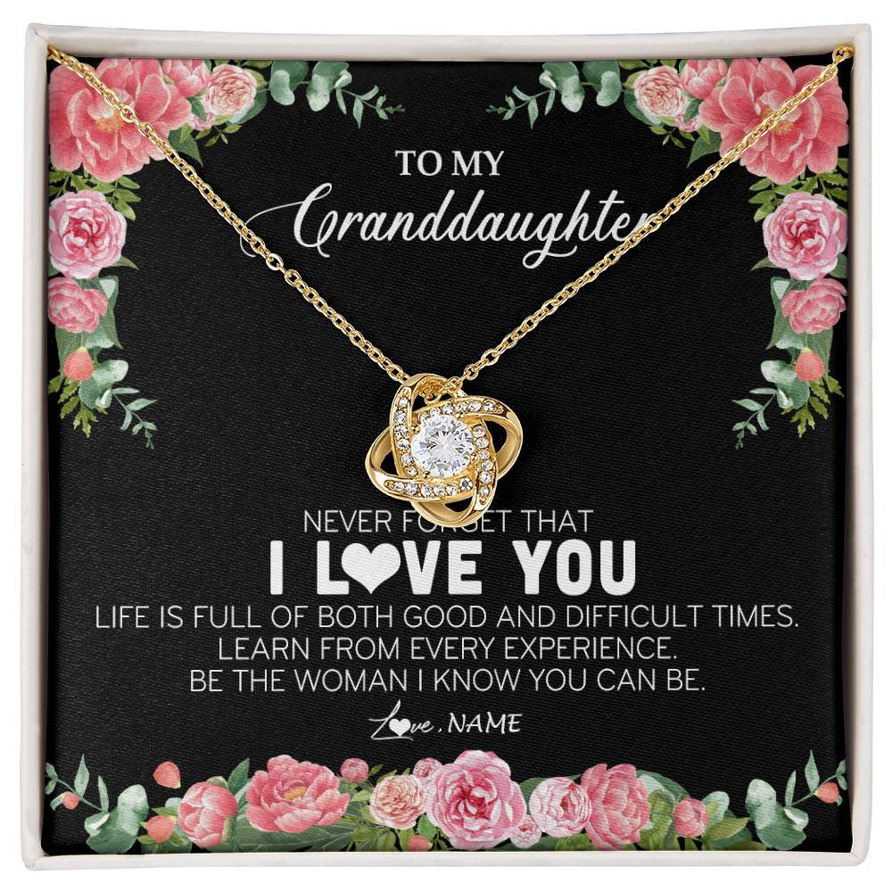 Love Knot Necklace 18K Yellow Gold Finish | Personalized To My Granddaughter Necklace from Grandpa Papa Never Forget I Love You Floral Jewelry for Granddaughter Birthday Christmas Customized Message Card | siriusteestore