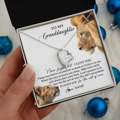 Forever Love Necklace 14K White Gold Finish | 2 | Personalized To My Granddaughter Necklace from Grandpa Papa Never Forget I Love You Lion Jewelry Granddaughter Birthday Christmas Customized Message Card | siriusteestore