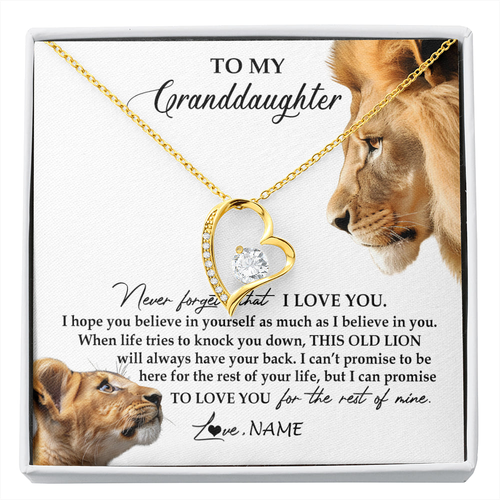 Forever Love Necklace 18K Yellow Gold Finish | 1 | Personalized To My Granddaughter Necklace from Grandpa Papa Never Forget I Love You Lion Jewelry Granddaughter Birthday Christmas Customized Message Card | siriusteestore
