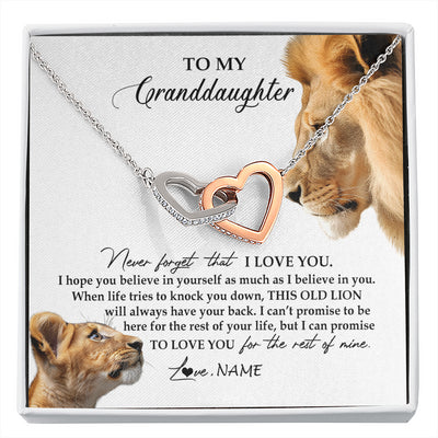Interlocking Hearts Necklace Stainless Steel & Rose Gold Finish | 1 | Personalized To My Granddaughter Necklace from Grandpa Papa Never Forget I Love You Lion Jewelry Granddaughter Birthday Christmas Customized Message Card | siriusteestore
